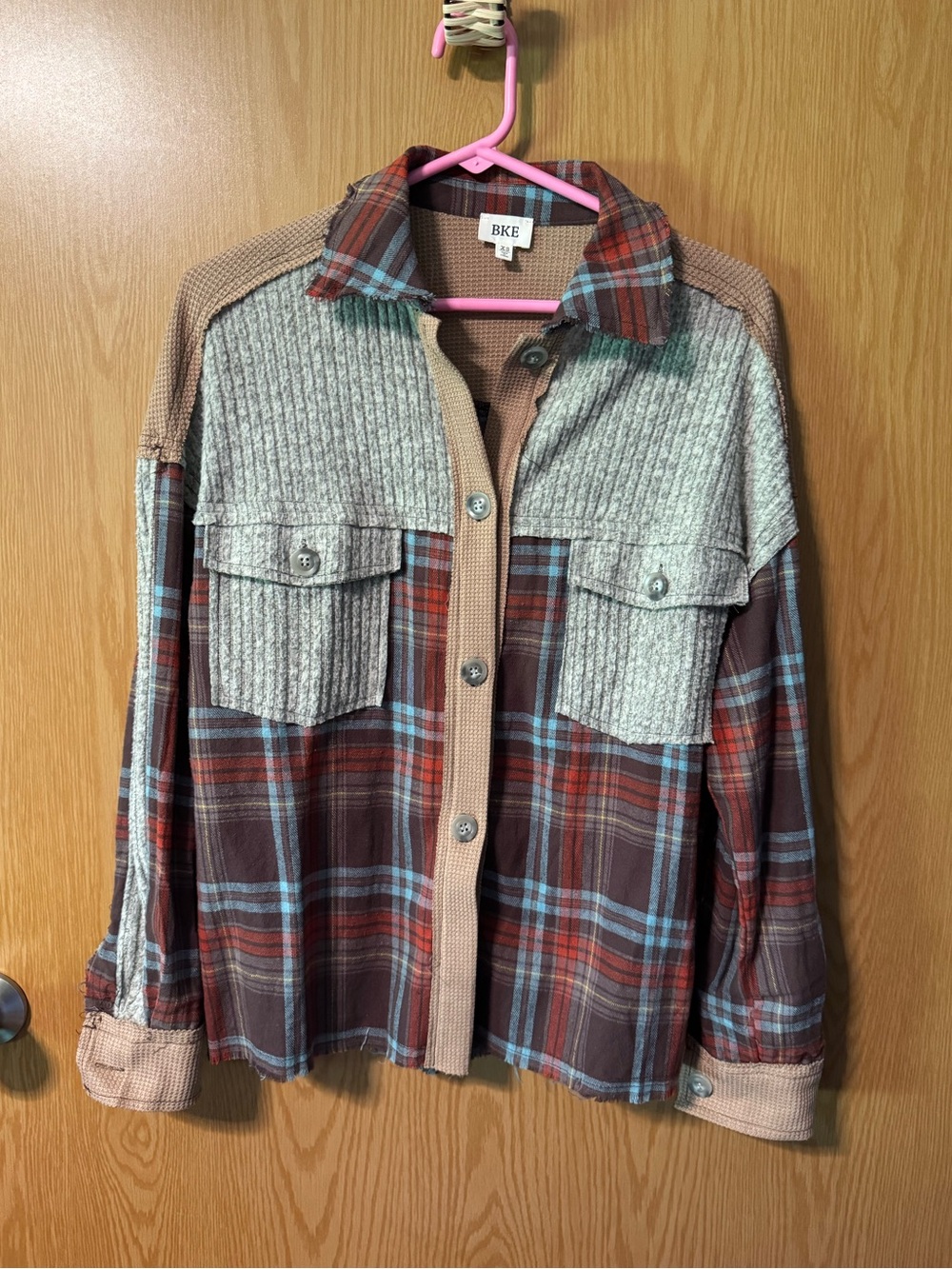 BKE women’s Mixed-Media Plaid Button-Up